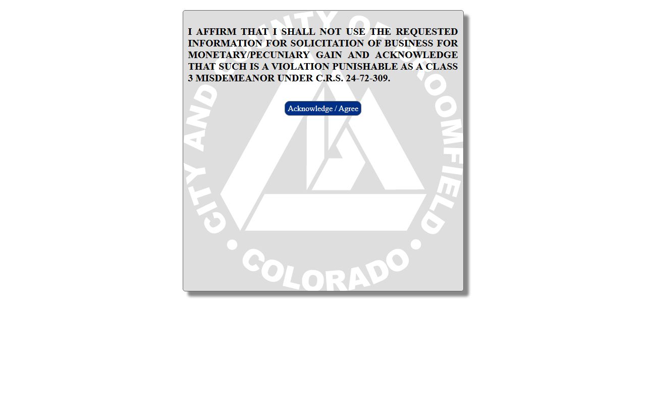 Broomfield active booking no-solicitation acknowledgement page