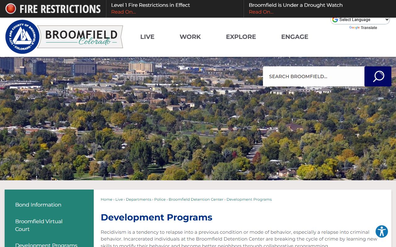 Broomfield detention development programs page